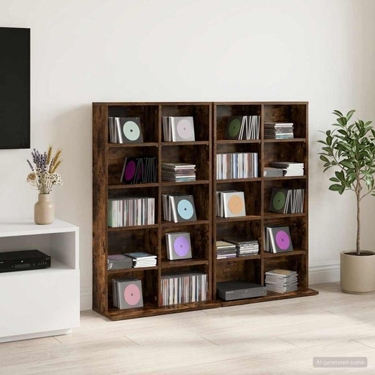 vidaXL CD Cabinet 2 pcs Smoked Oak 65 x 23.5 x 97.5 cm Engineered Wood