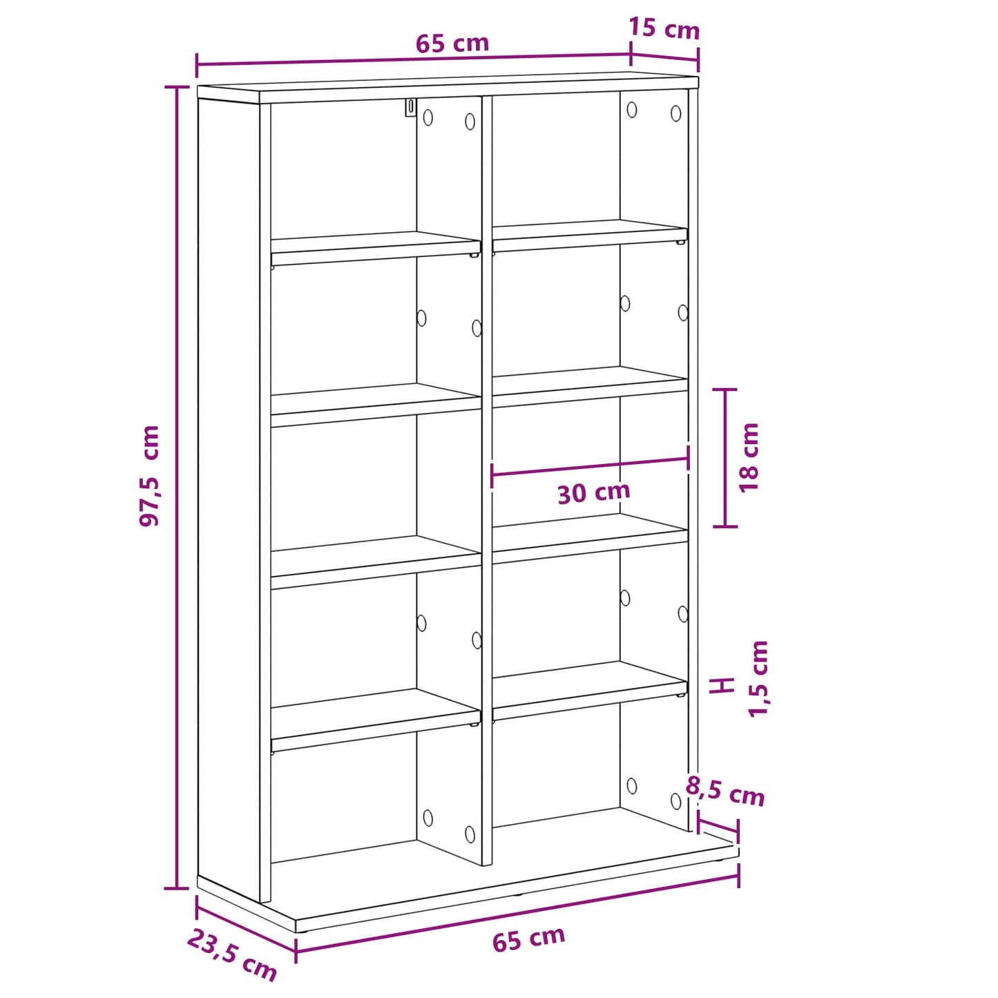 vidaXL CD Cabinet Grey Sonoma 65 x 23.5 x 97.5 cm Engineered Wood