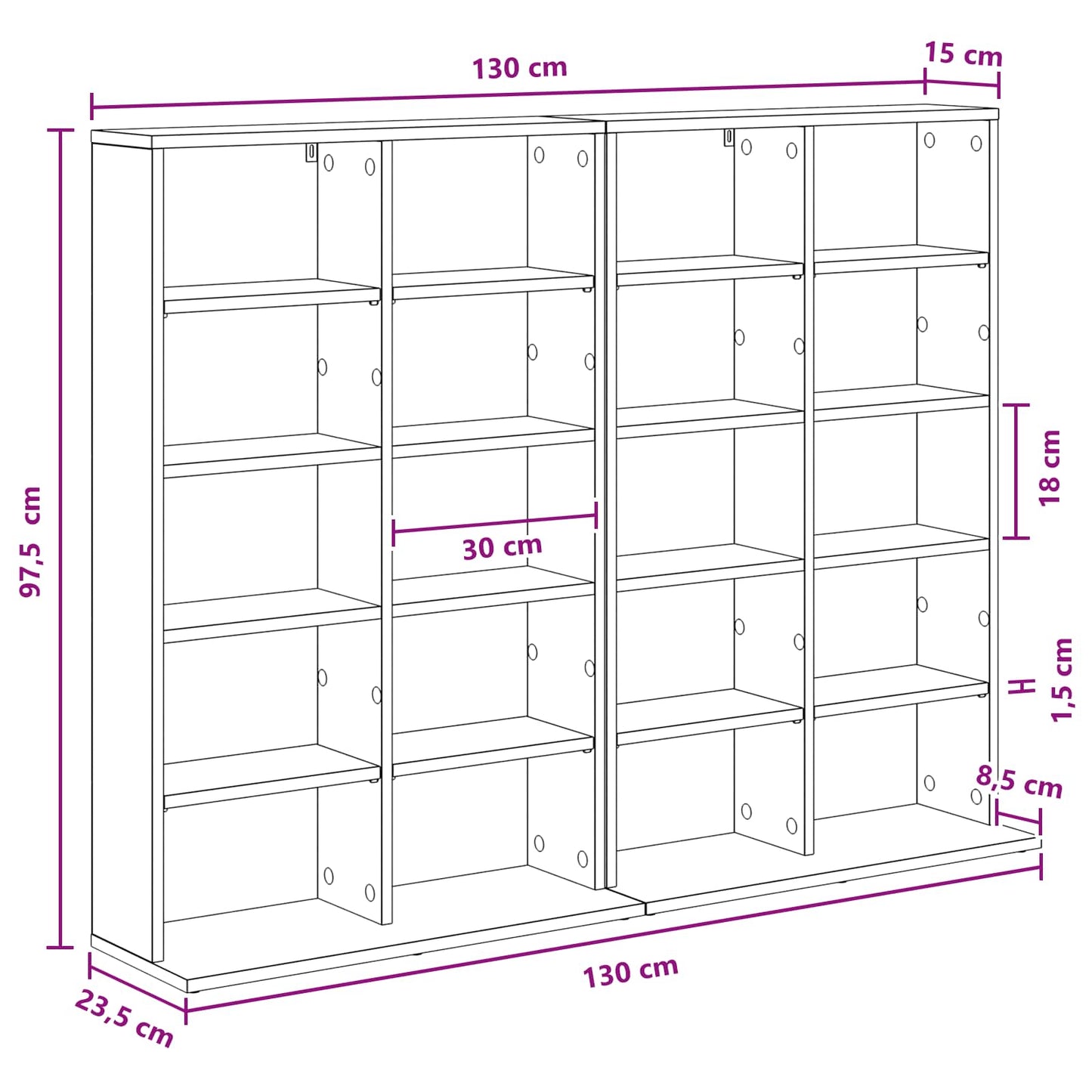 vidaXL CD Cabinet 2 pcs Artisan Oak 65 x 23.5 x 97.5 cm
