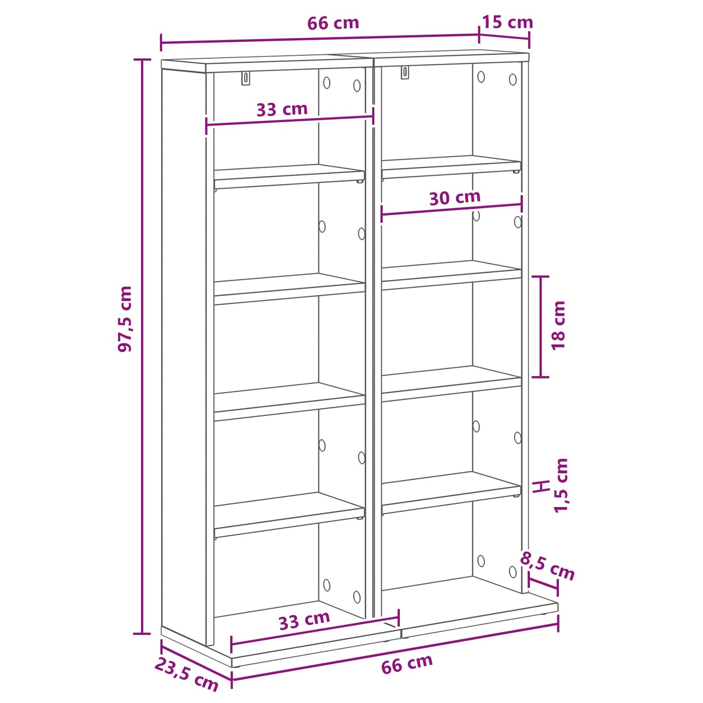 vidaXL CD Cabinet 2 pcs White 33 x 23.5 x 97.5 cm Engineered Wood