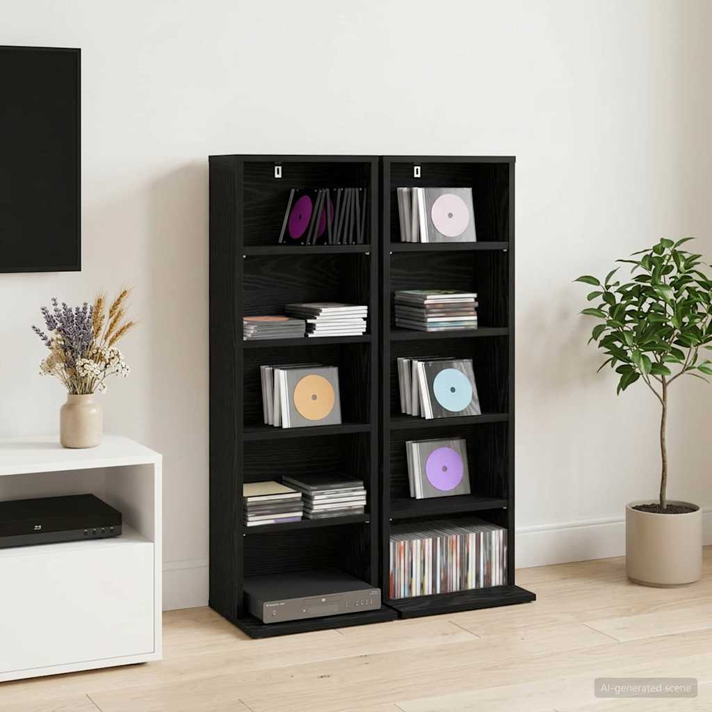vidaXL CD Cabinet 2 pcs Black Oak 33 x 23.5 x 97.5 cm Engineered Wood