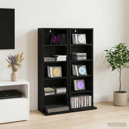 vidaXL CD Cabinet 2 pcs Black Oak 33 x 23.5 x 97.5 cm Engineered Wood
