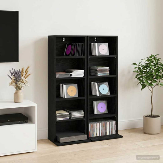 vidaXL CD Cabinet 2 pcs Black Oak 33 x 23.5 x 97.5 cm Engineered Wood