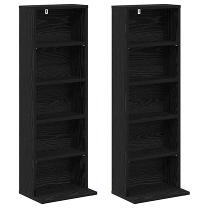 vidaXL CD Cabinet 2 pcs Black Oak 33 x 23.5 x 97.5 cm Engineered Wood