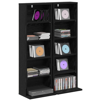 vidaXL CD Cabinet 2 pcs Black Oak 33 x 23.5 x 97.5 cm Engineered Wood