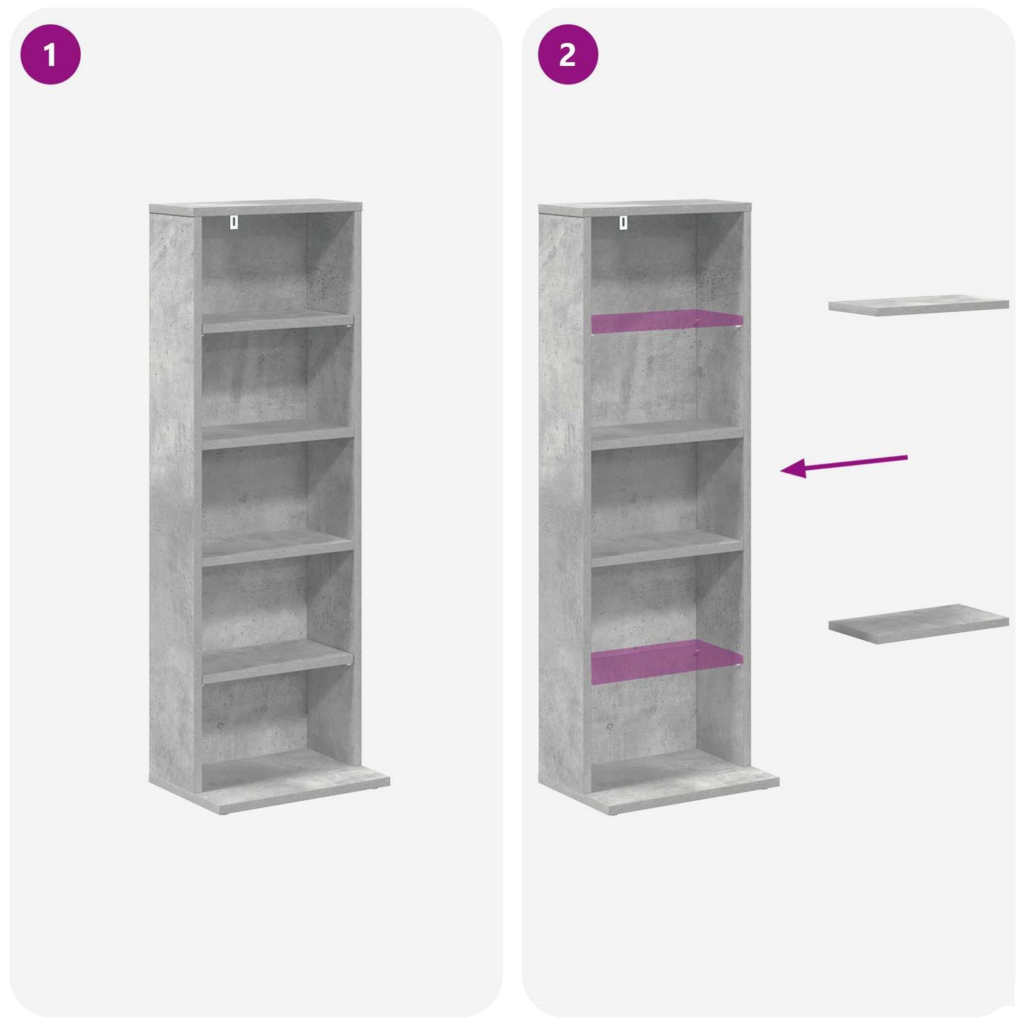 vidaXL CD Cabinet Concrete Grey 33 x 23.5 x 97.5 cm Engineered Wood