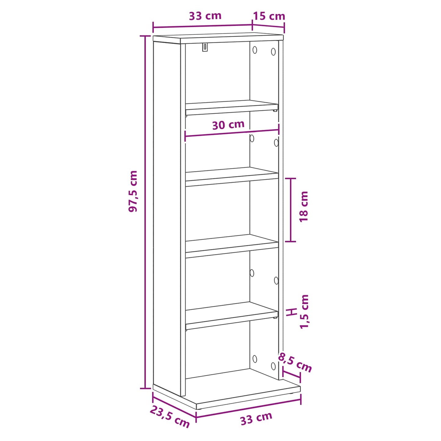 vidaXL CD Cabinet Concrete Grey 33 x 23.5 x 97.5 cm Engineered Wood