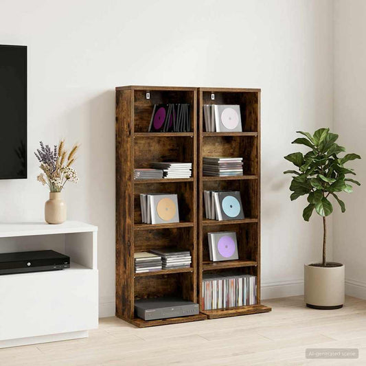 vidaXL CD Cabinet 2 pcs Smoked Oak 33 x 23.5 x 97.5 cm Engineered Wood