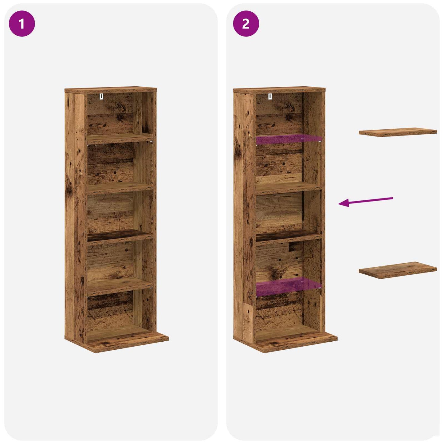 vidaXL CD Cabinet Old Wood 33 x 23.5 x 97.5 cm Engineered Wood