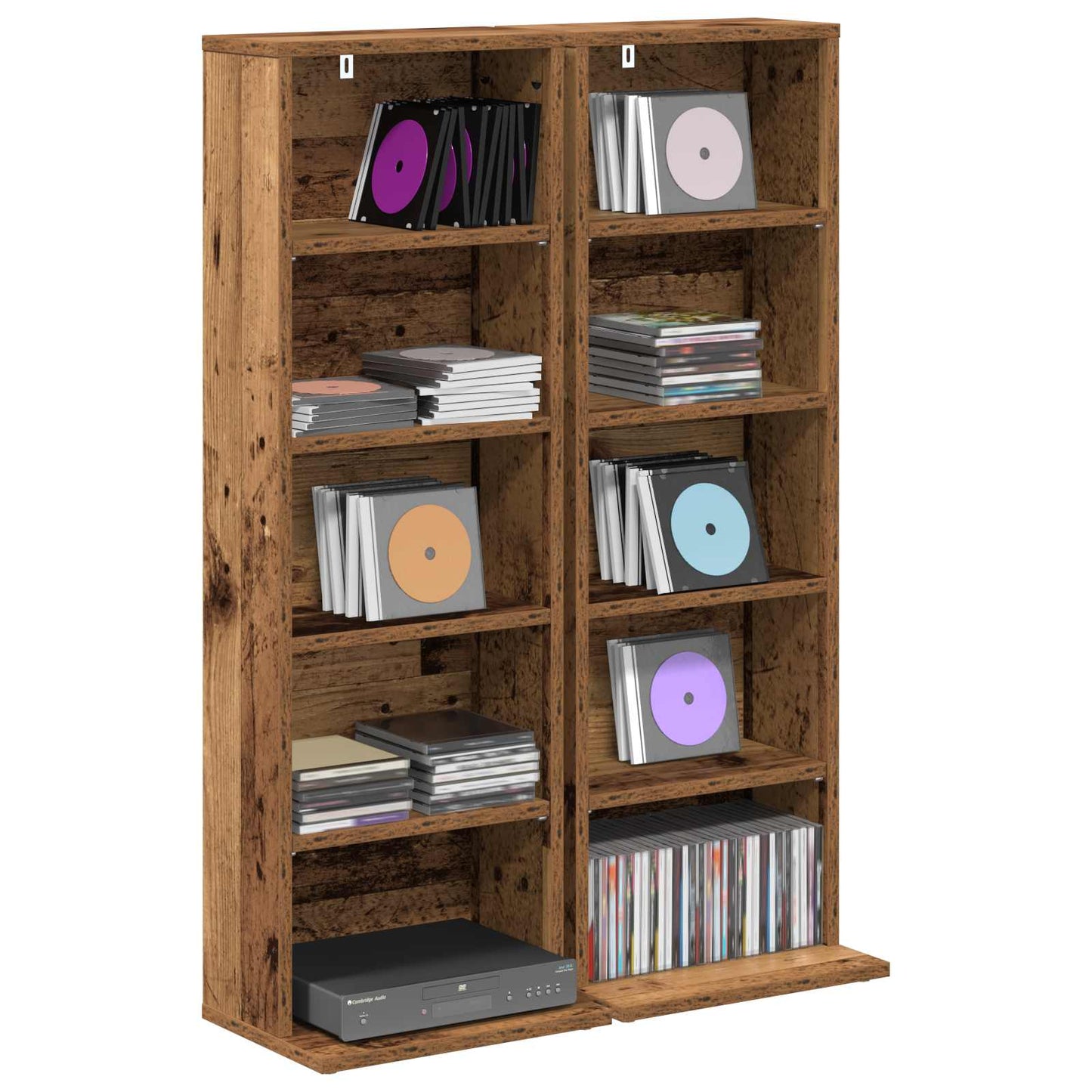 vidaXL CD Cabinet 2 pcs Old Wood 33 x 23.5 x 97.5 cm Engineered Wood
