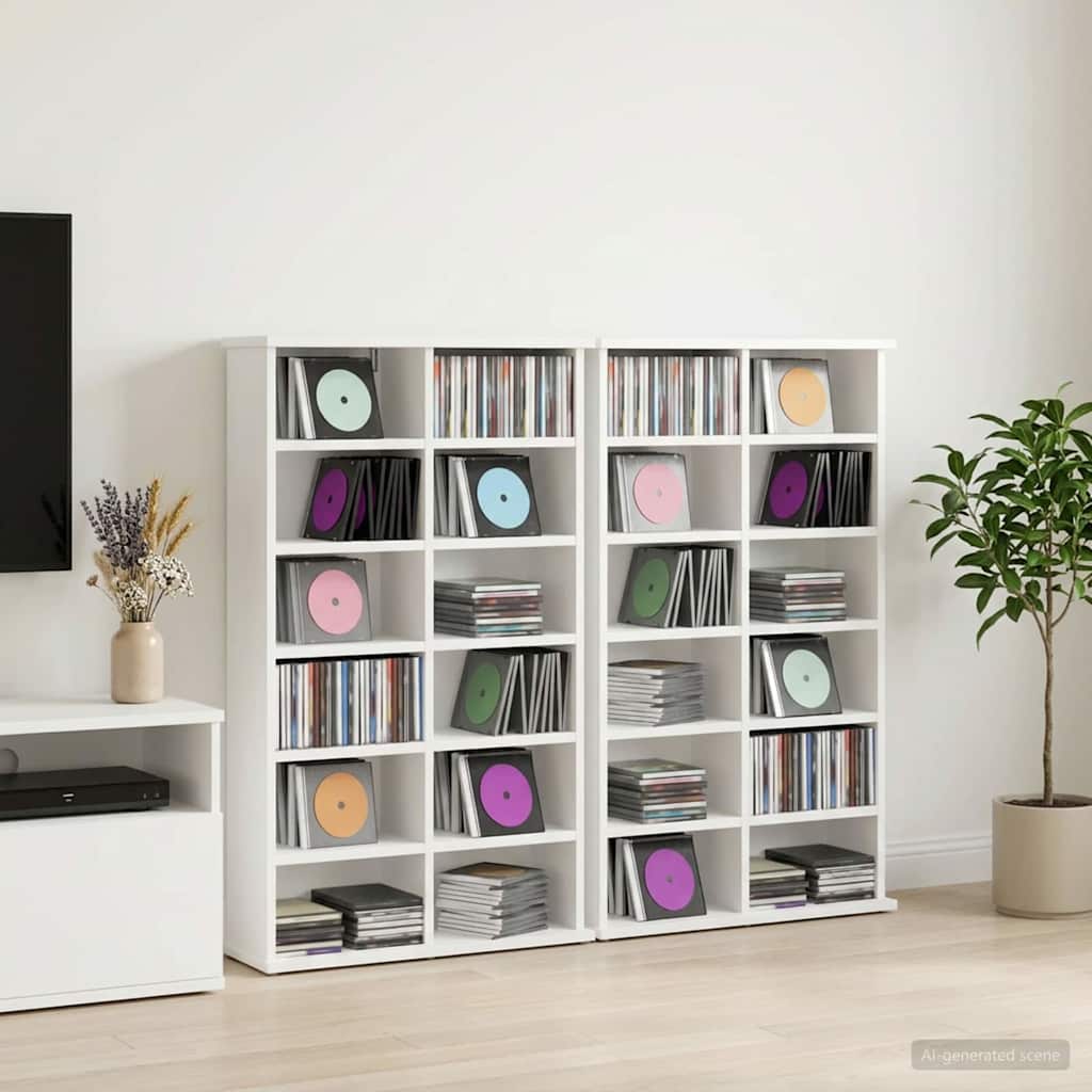 vidaXL CD Cabinet 2 pcs White 60 x 17 x 92 cm Engineered Wood