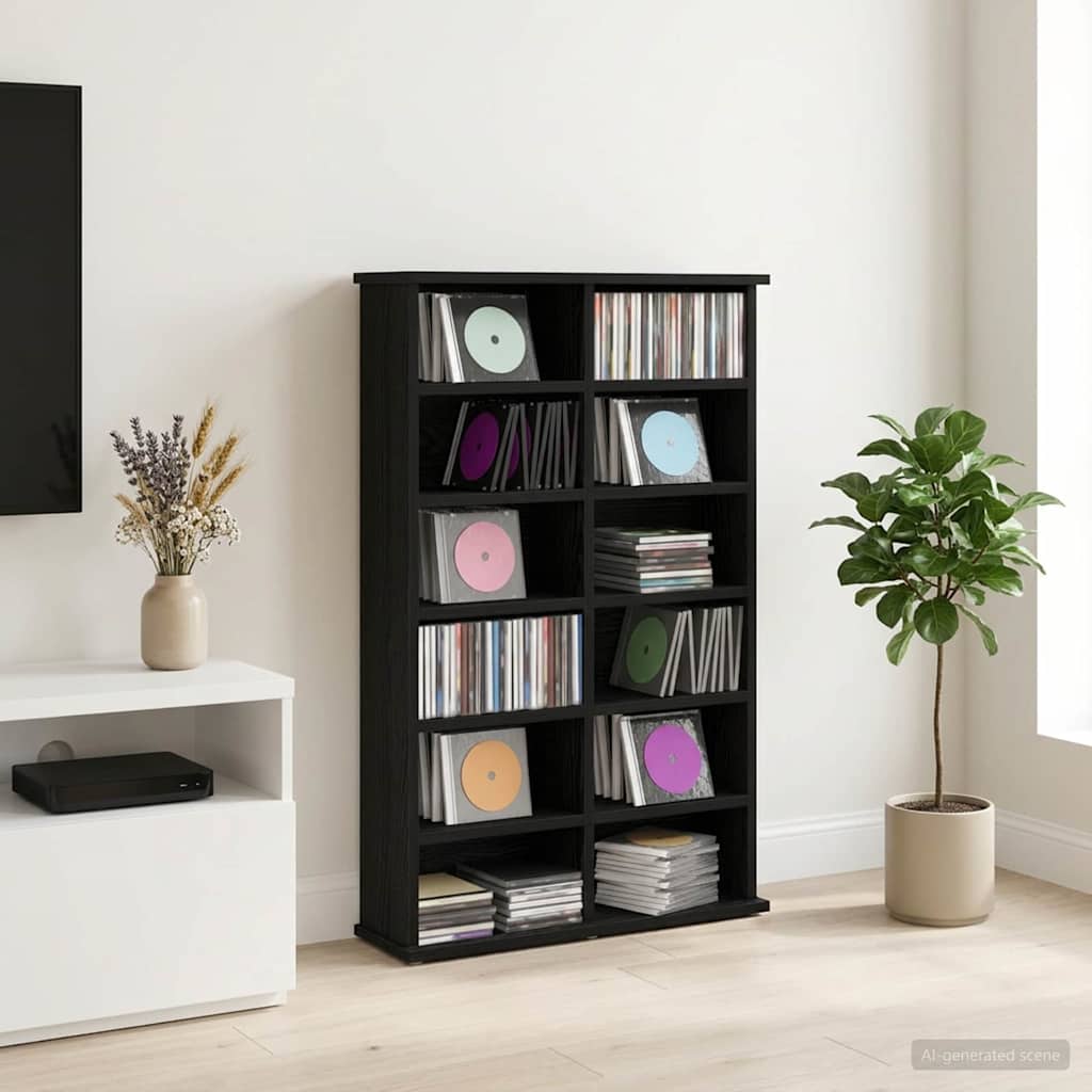vidaXL CD Cabinet Black Oak 60 x 17 x 92 cm Engineered Wood