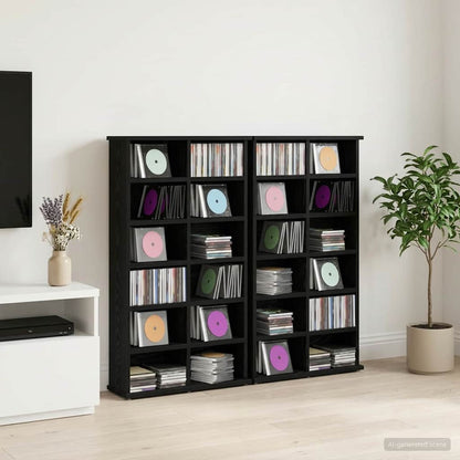 vidaXL CD Cabinet 2 pcs Black Oak 60 x 17 x 92 cm Engineered Wood