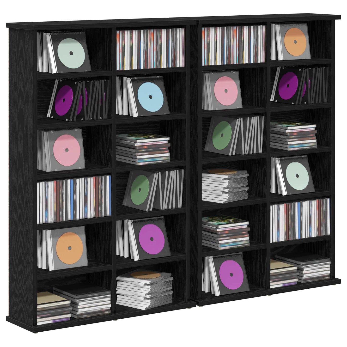vidaXL CD Cabinet 2 pcs Black Oak 60 x 17 x 92 cm Engineered Wood