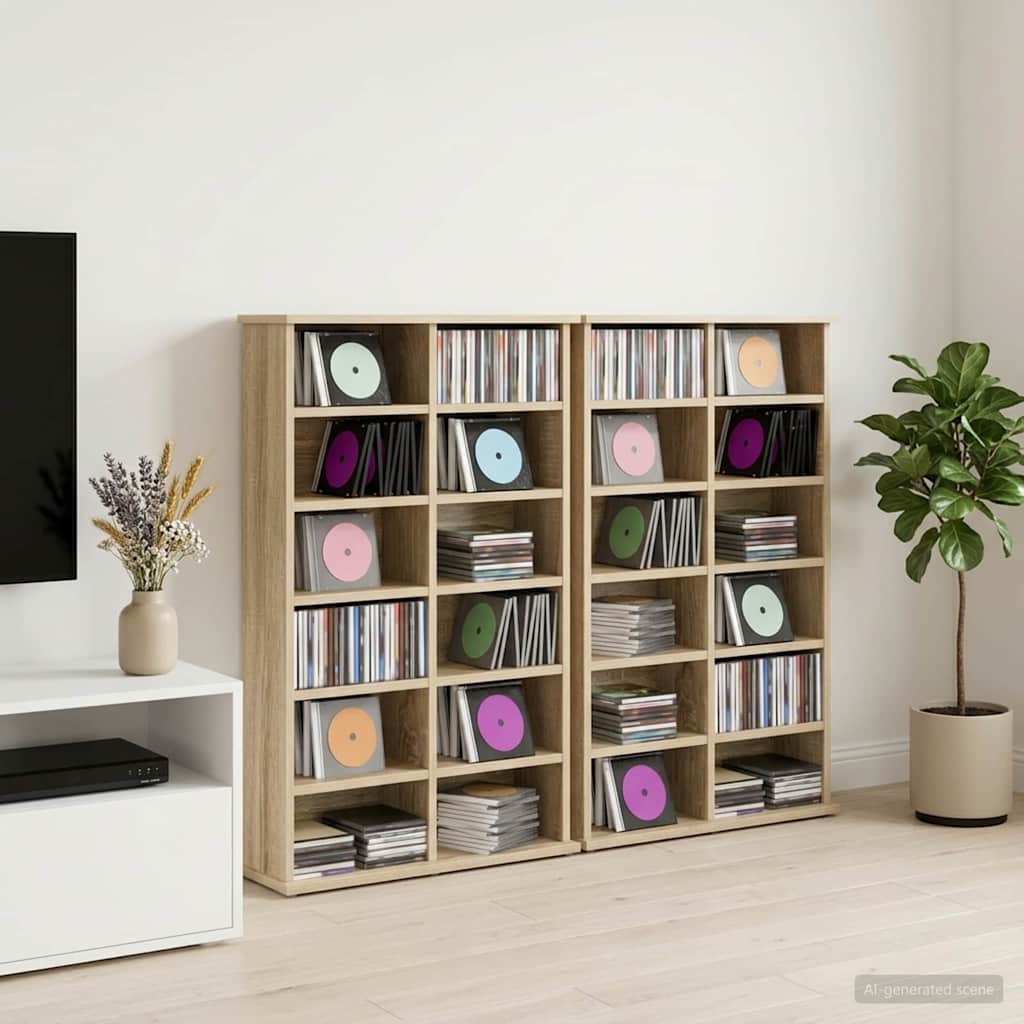 vidaXL CD Cabinet 2 pcs Sonoma Oak 60 x 17 x 92 cm Engineered Wood