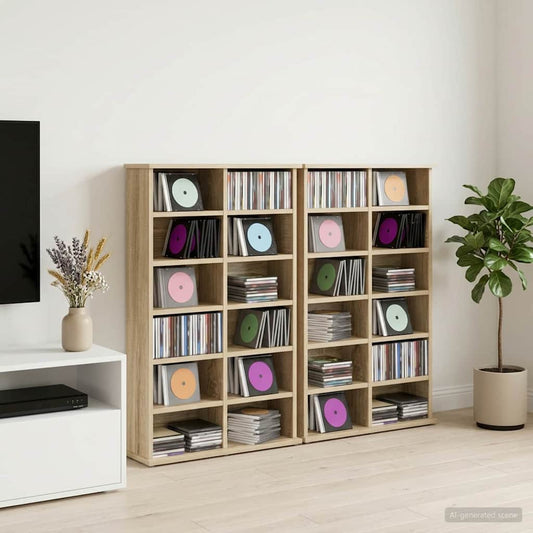 vidaXL CD Cabinet 2 pcs Sonoma Oak 60 x 17 x 92 cm Engineered Wood