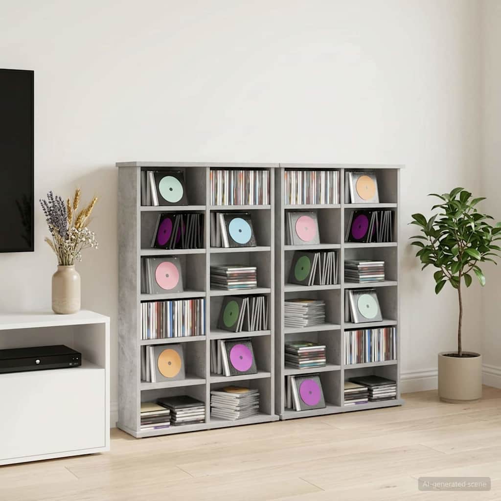 vidaXL CD Cabinet 2 pcs Concrete Grey 60 x 17 x 92 cm Engineered Wood
