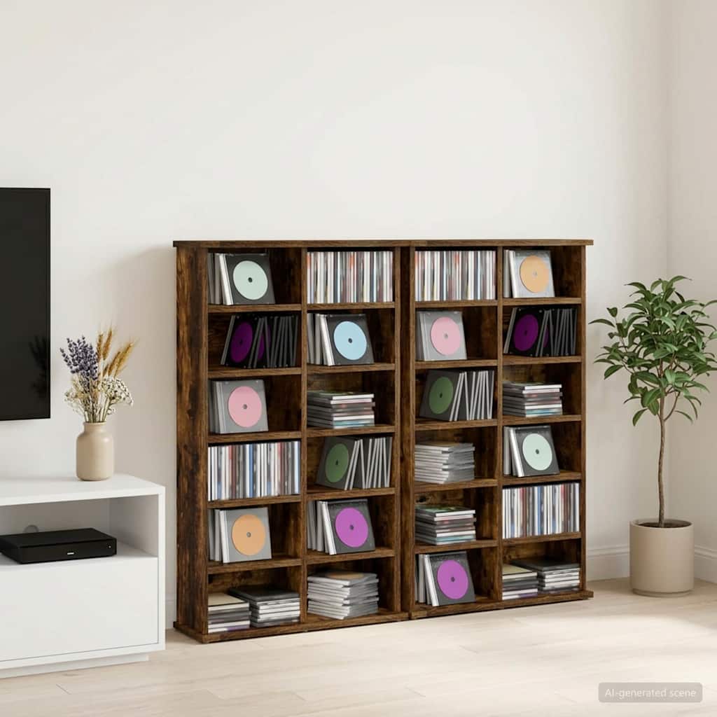 vidaXL CD Cabinet 2 pcs Smoked Oak 60 x 17 x 92 cm Engineered Wood
