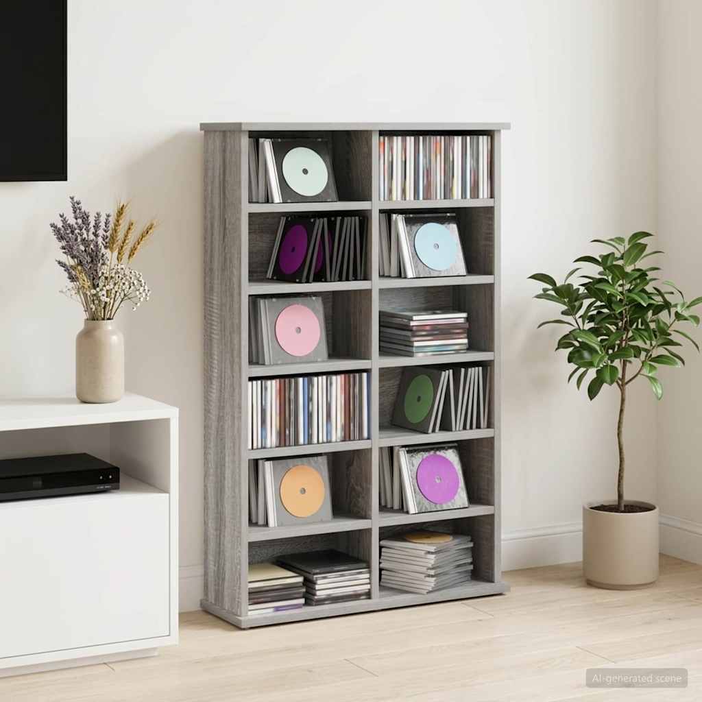 vidaXL CD Cabinet Grey Sonoma 60 x 17 x 92 cm Engineered Wood
