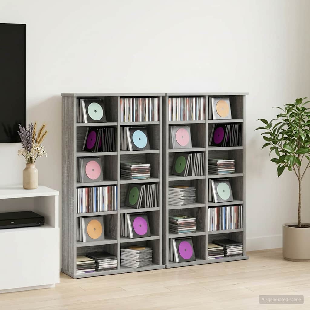 vidaXL CD Cabinet 2 pcs Grey Sonoma 60 x 17 x 92 cm Engineered Wood