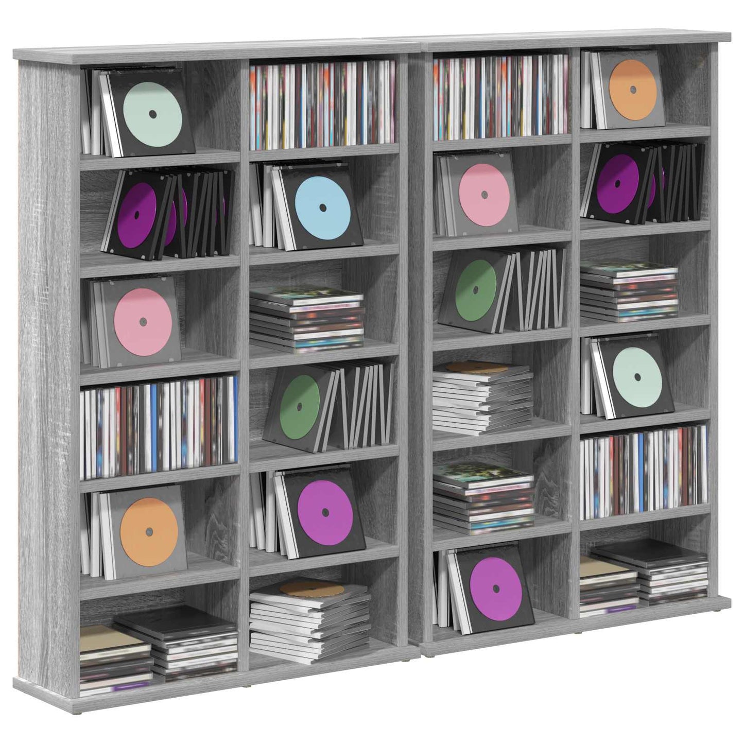 vidaXL CD Cabinet 2 pcs Grey Sonoma 60 x 17 x 92 cm Engineered Wood
