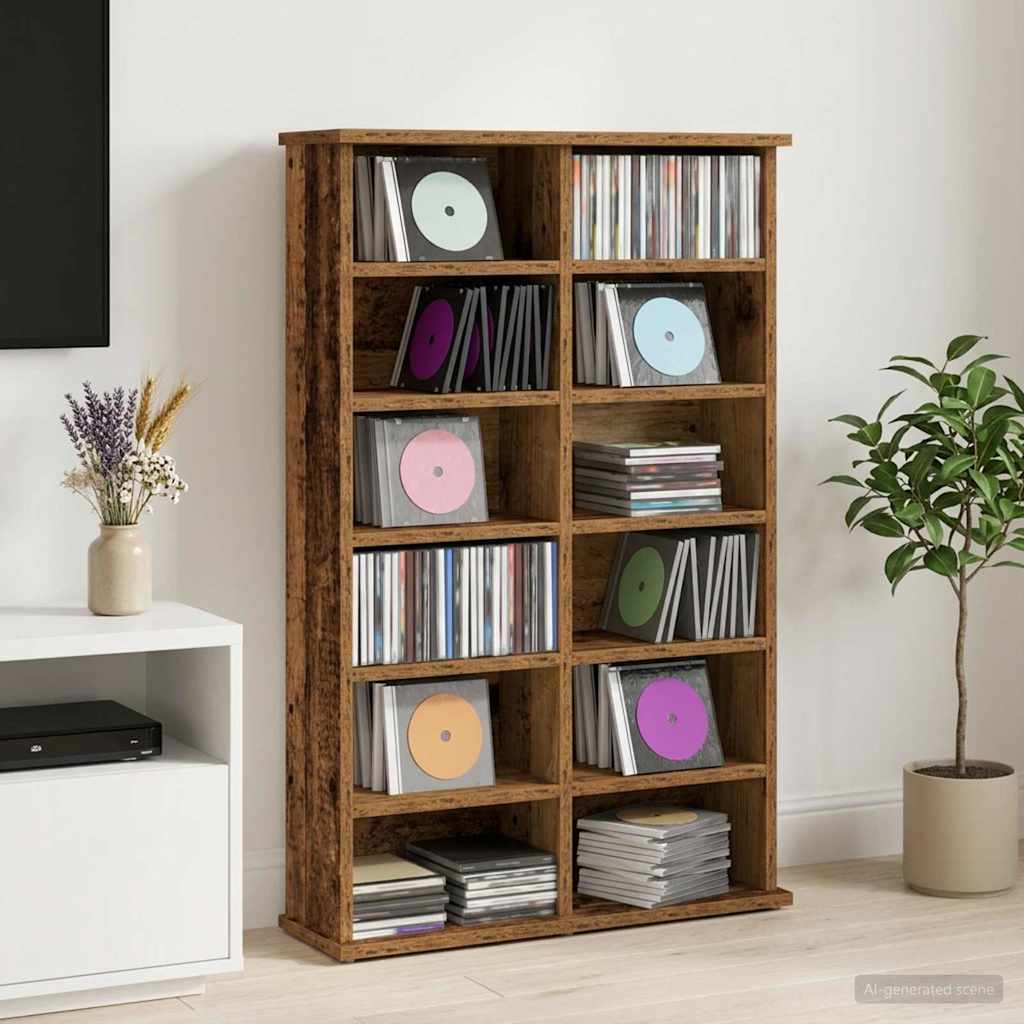 vidaXL CD Cabinet Old Wood 60 x 17 x 92 cm Engineered Wood