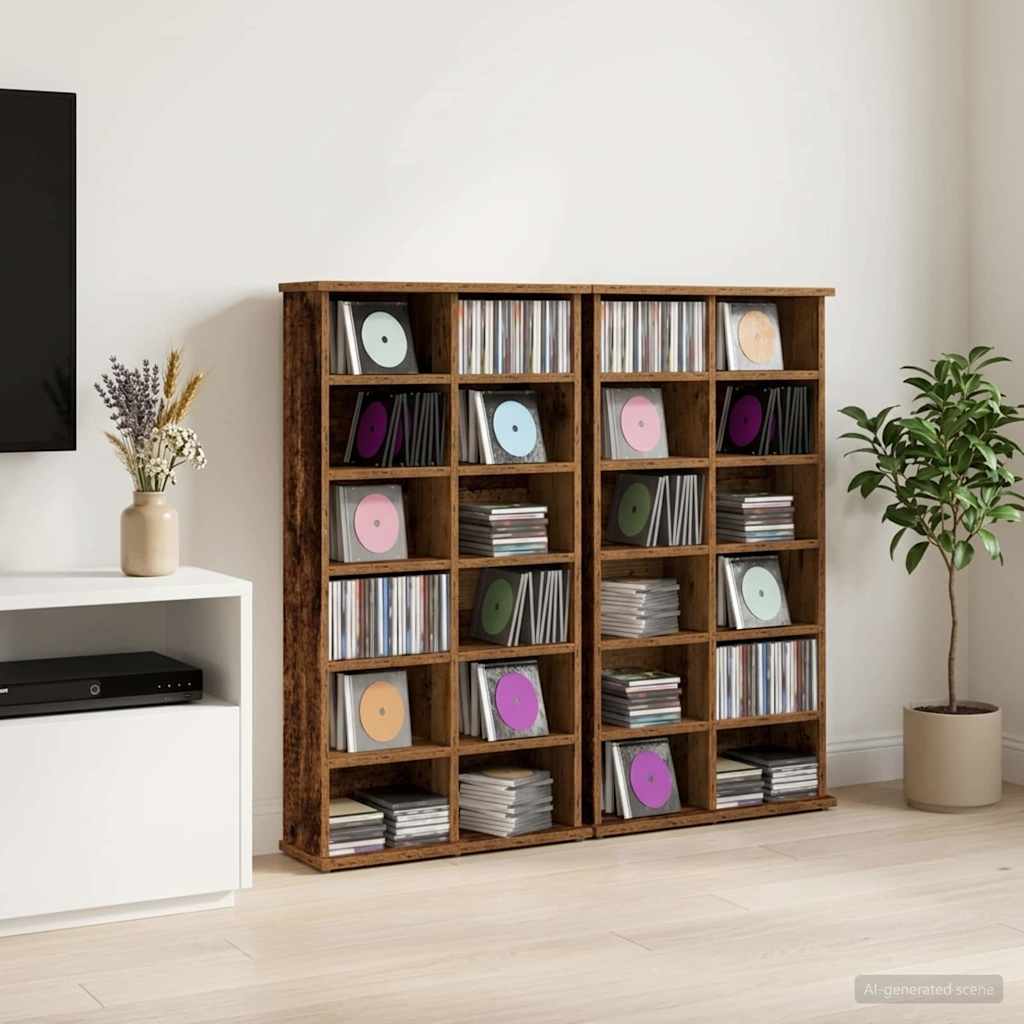 vidaXL CD Cabinet 2 pcs Old Wood 60 x 17 x 92 cm Engineered Wood