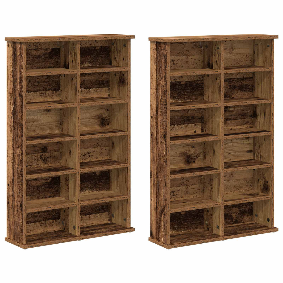 vidaXL CD Cabinet 2 pcs Old Wood 60 x 17 x 92 cm Engineered Wood
