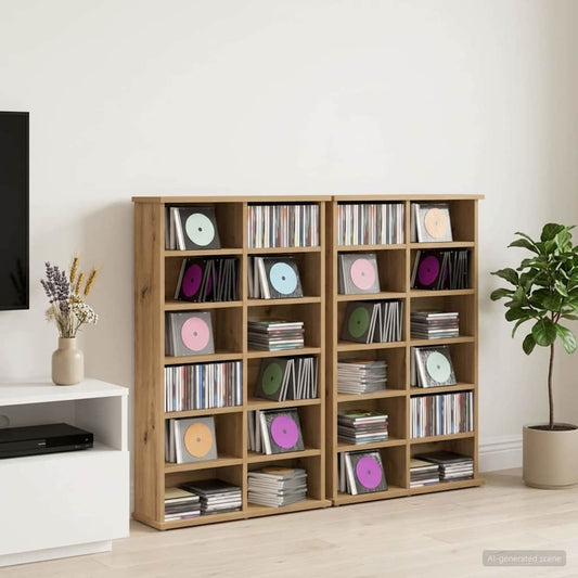 vidaXL CD Cabinet 2 pcs Artisan Oak 60 x 17 x 92 cm Engineered Wood