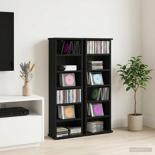 vidaXL CD Cabinet 2 pcs Black Oak 32 x 17 x 92 cm Engineered Wood