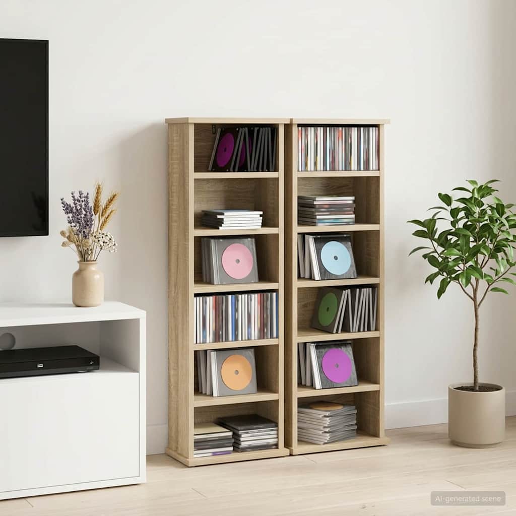 vidaXL CD Cabinet 2 pcs Sonoma Oak 32 x 17 x 92 cm Engineered Wood