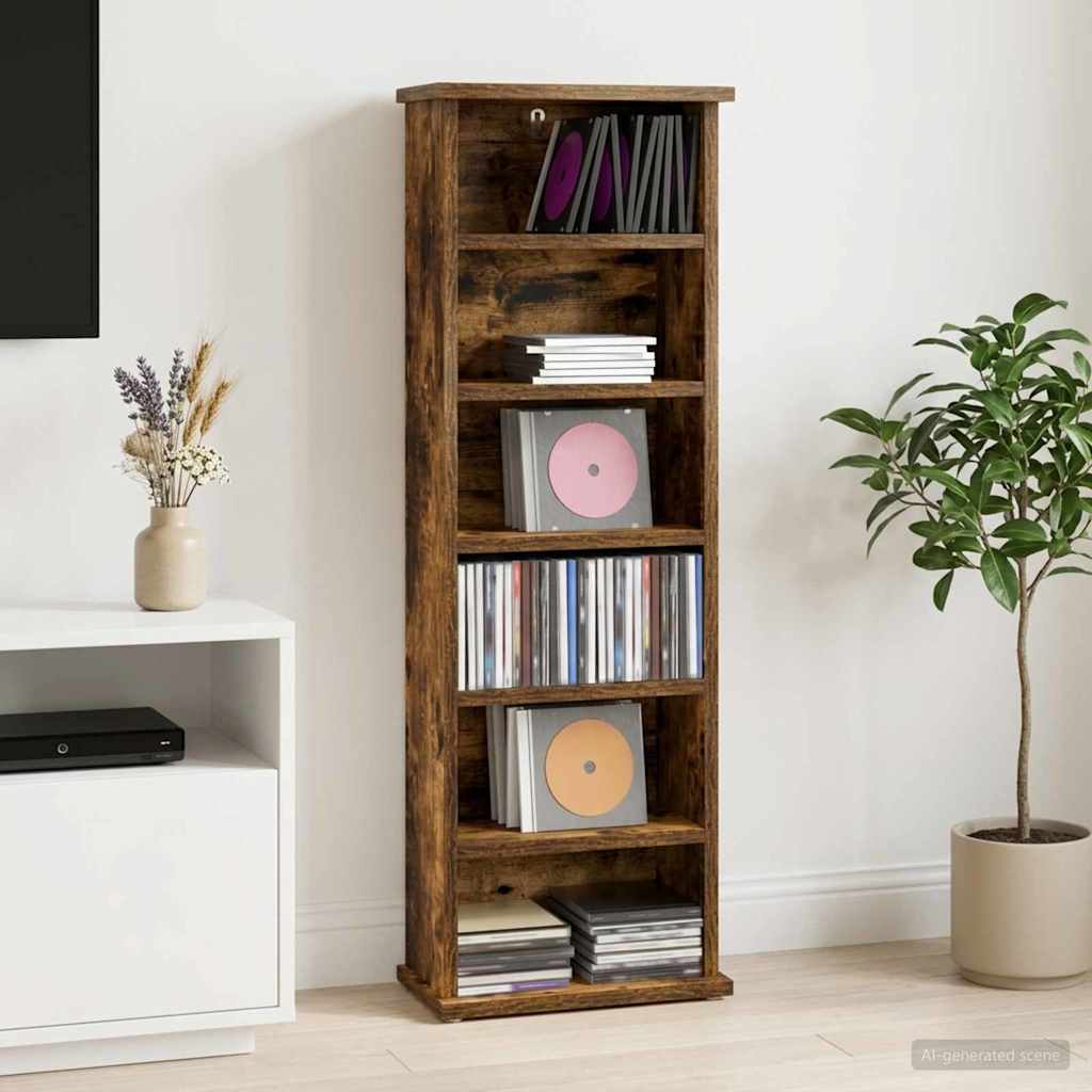 vidaXL CD Cabinet Smoked Oak 32 x 17 x 92 cm Engineered Wood