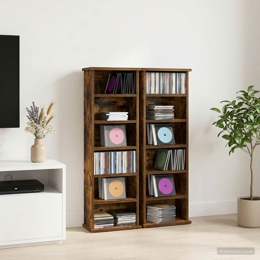 vidaXL CD Cabinet 2 pcs Smoked Oak 32 x 17 x 92 cm Engineered Wood