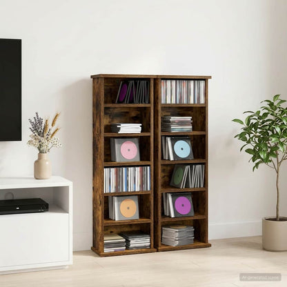 vidaXL CD Cabinet 2 pcs Smoked Oak 32 x 17 x 92 cm Engineered Wood