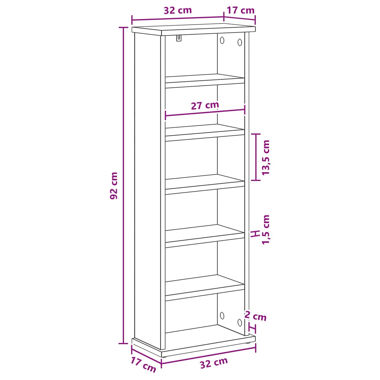 vidaXL CD Cabinet Grey Sonoma 32 x 17 x 92 cm Engineered Wood