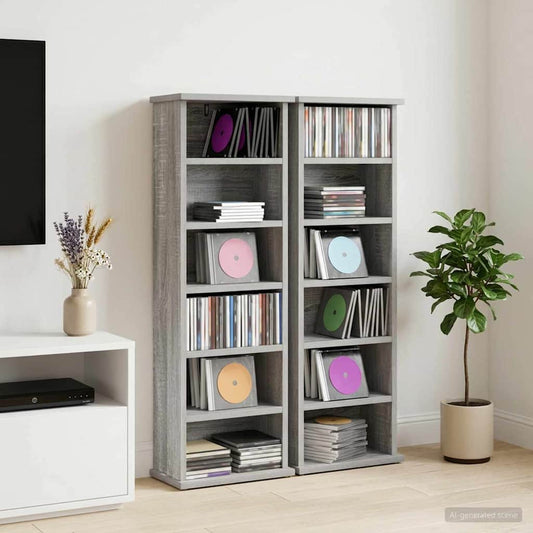 vidaXL CD Cabinet 2 pcs Grey Sonoma 32 x 17 x 92 cm Engineered Wood