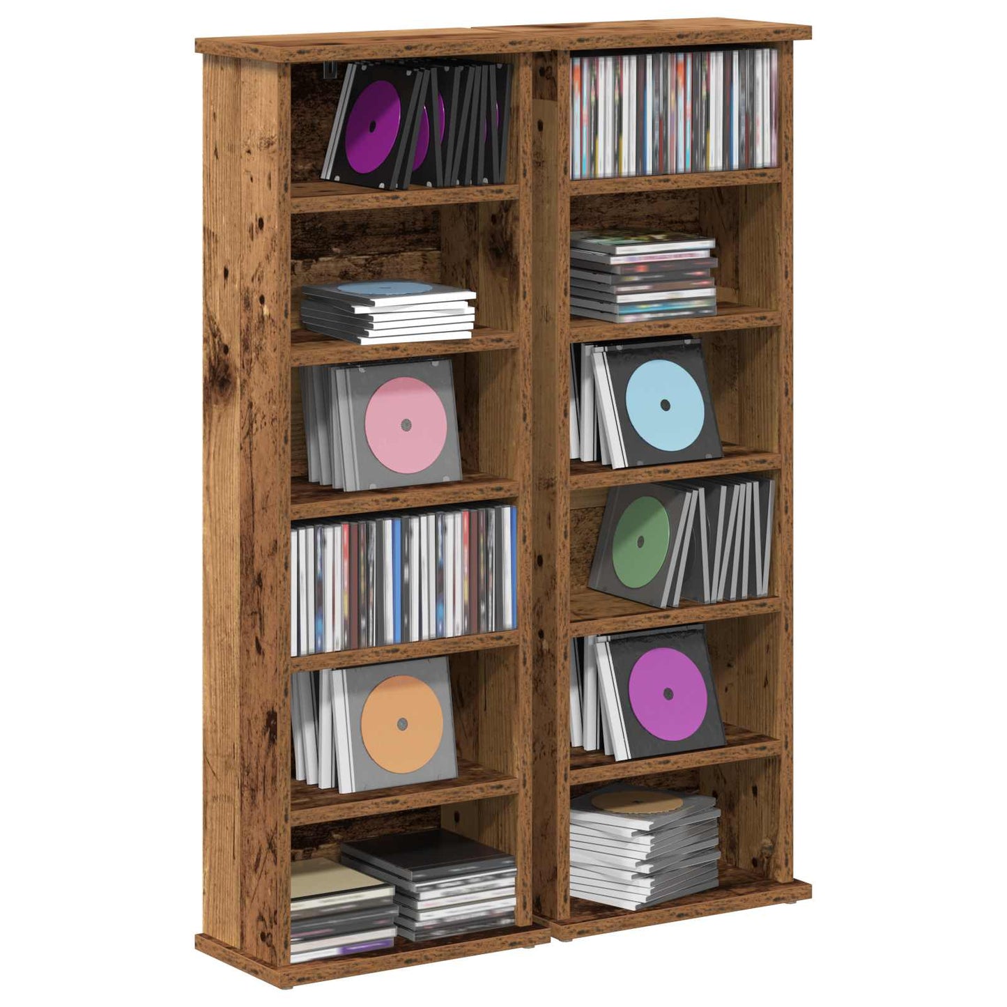 vidaXL CD Cabinet 2 pcs Old Wood 32 x 17 x 92 cm Engineered Wood