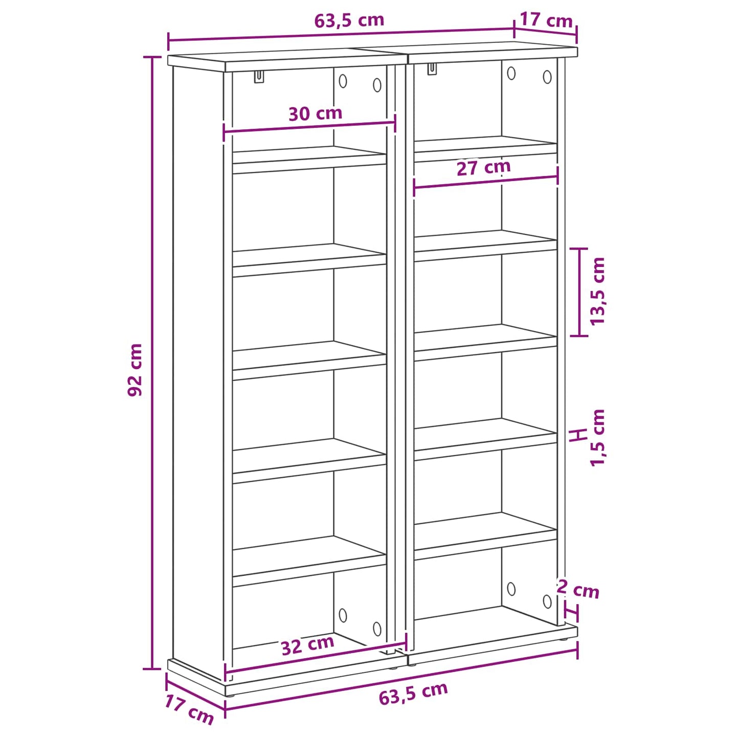 vidaXL CD Cabinet 2 pcs Old Wood 32 x 17 x 92 cm Engineered Wood