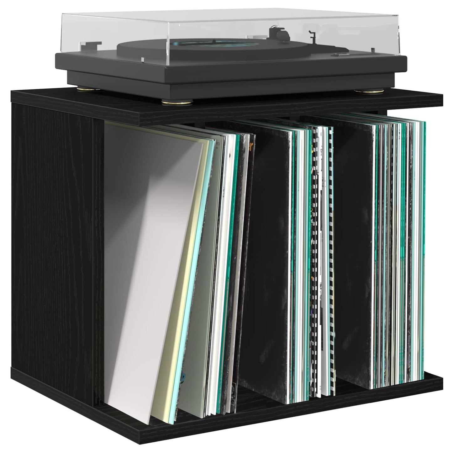 vidaXL Vinyl Record Storage Black Oak 42 x 33 x 36 cm Engineered Wood