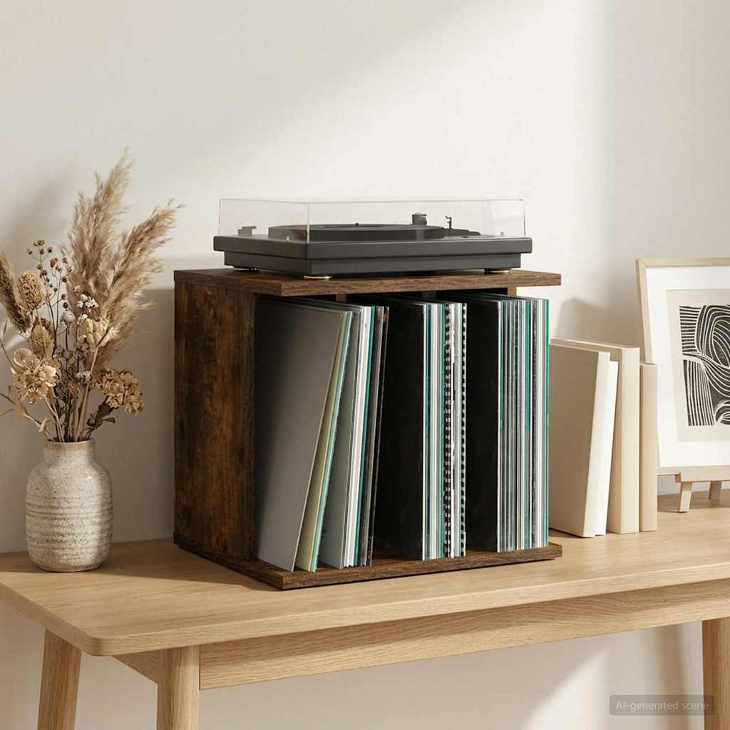 vidaXL Vinyl Record Storage Smoked Oak 42 x 33 x 36 cm Engineered Wood