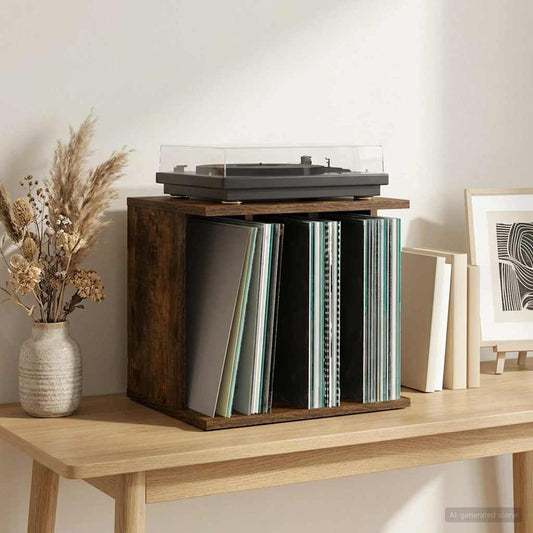 vidaXL Vinyl Record Storage Smoked Oak 42 x 33 x 36 cm Engineered Wood