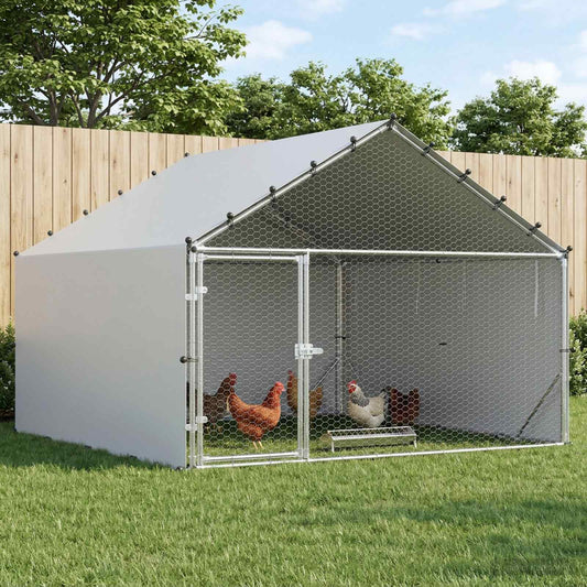 vidaXL Chicken Coop with Roof Silver 200 x 200 x 150 cm