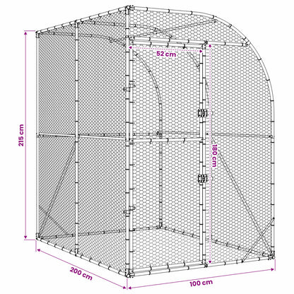 vidaXL Chicken Coop Silver 200 x 100 x 215 cm Galvanised Steel