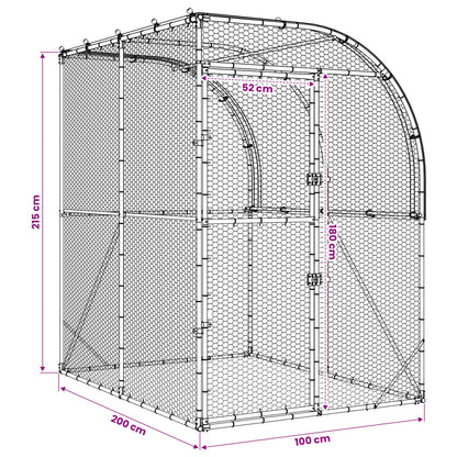 vidaXL Chicken Coop Silver 200 x 100 x 215 cm Galvanised Steel