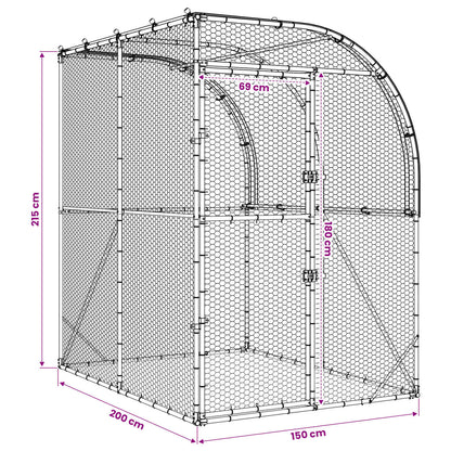 vidaXL Chicken Coop Silver 200 x 150 x 215 cm Galvanised Steel