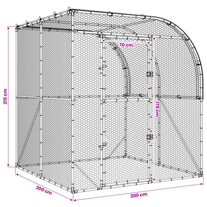 vidaXL Chicken Coop Silver 200 x 200 x 215 cm Galvanised Steel