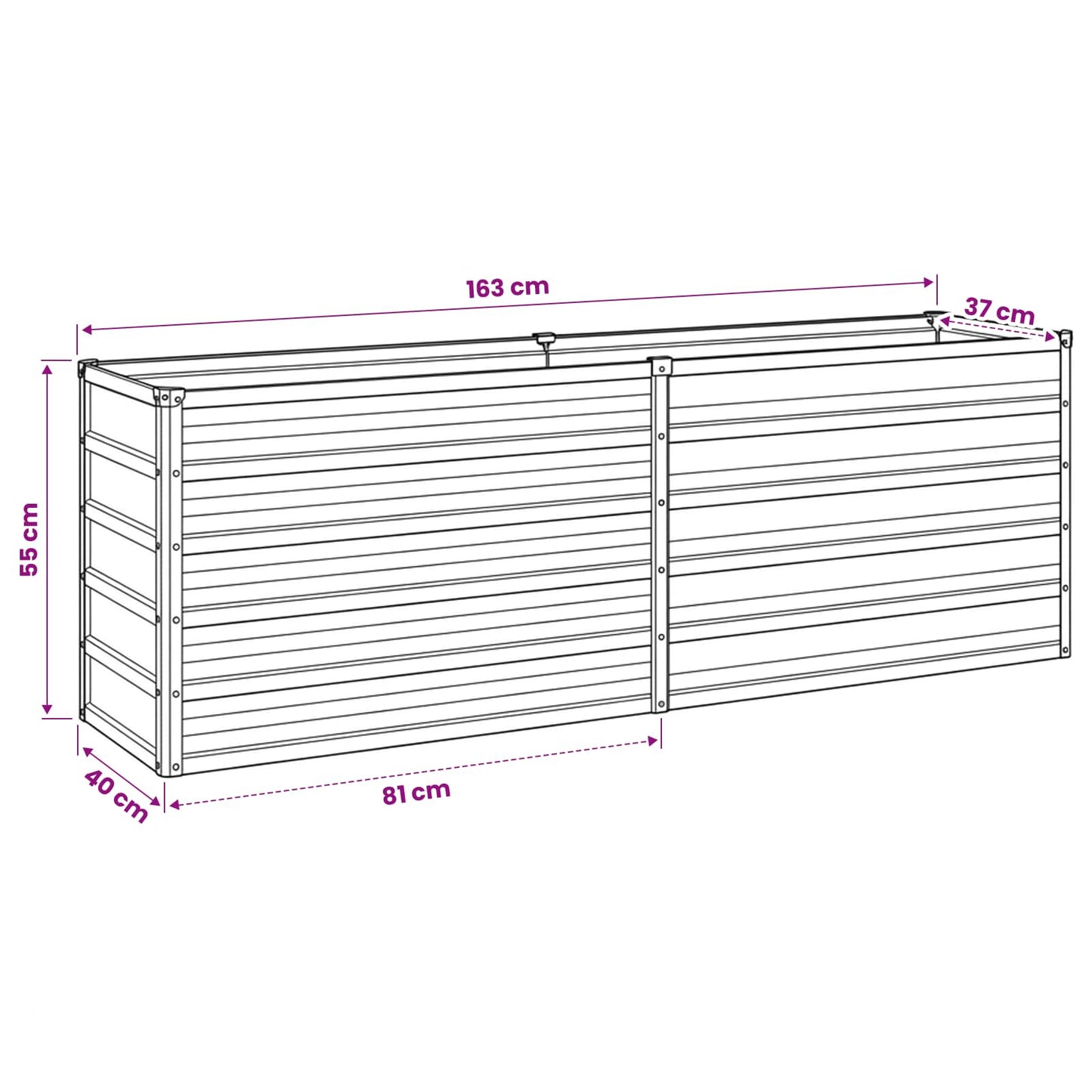 vidaXL Raised Garden Bed Silver 160 x 40 x 55 cm galvanized