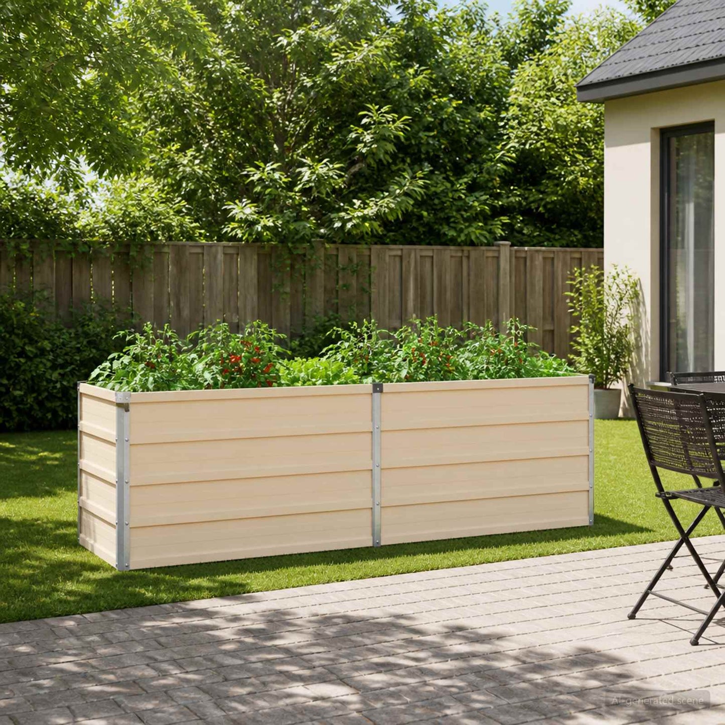 vidaXL Raised Garden Bed Ivory 160 x 40 x 55 cm cold-rolled steel