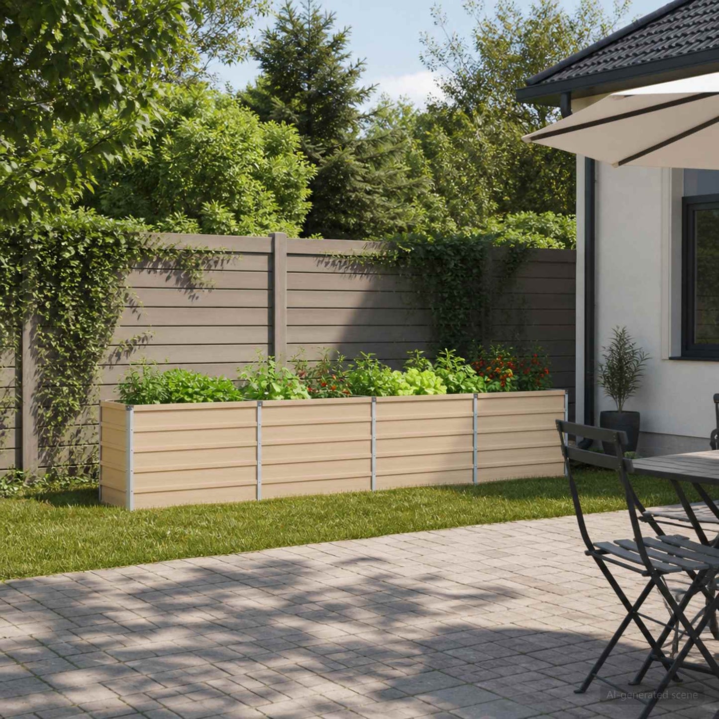 vidaXL Raised Garden Bed Ivory 320 x 40 x 55 cm cold-rolled steel