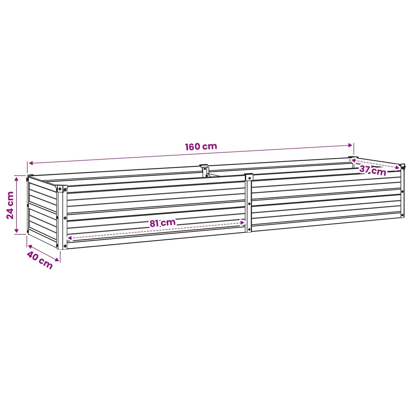 vidaXL Raised Garden Bed Silver 160 x 40 x 24 cm galvanized
